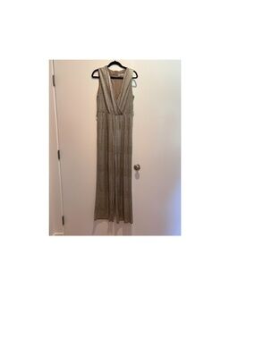 Bishop + Young Gold Metallic Wide Leg Jumpsuit Sleeveless Surplice Size Small